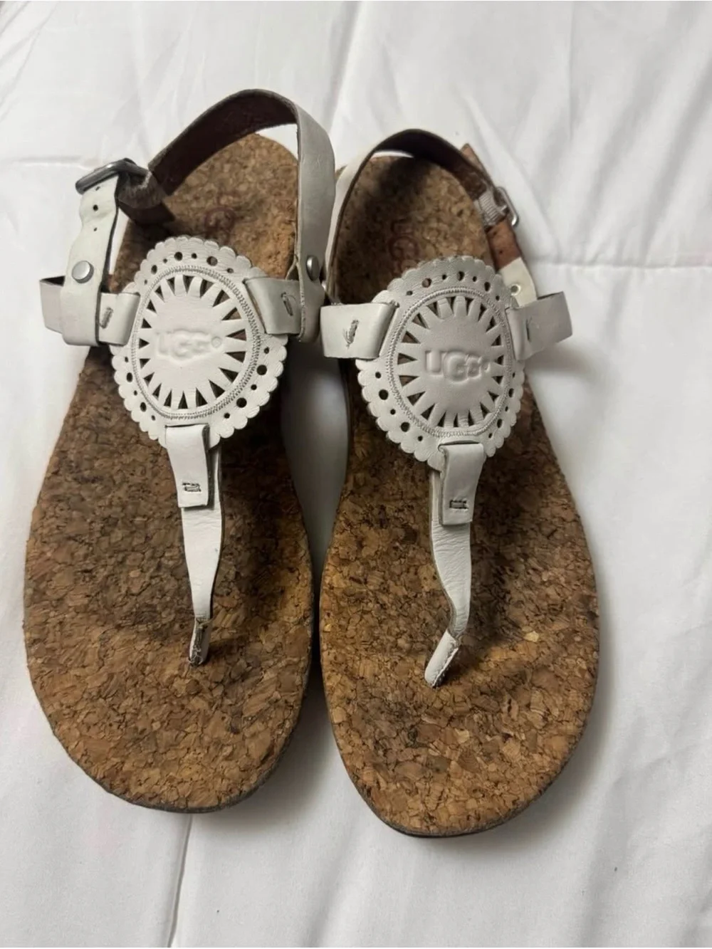 UGG White Cork Footbed Thong Sandals
